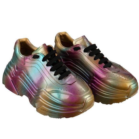 Dolce & Gabbana - Women Rainbow Leather Sneaker DAYMASTER Gold 39 US 9 - Picture 1 of 5